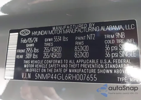 2024 Hyundai Santa Fe Limited из США, поврежденный, VIN 5NMP44GL6RH007655